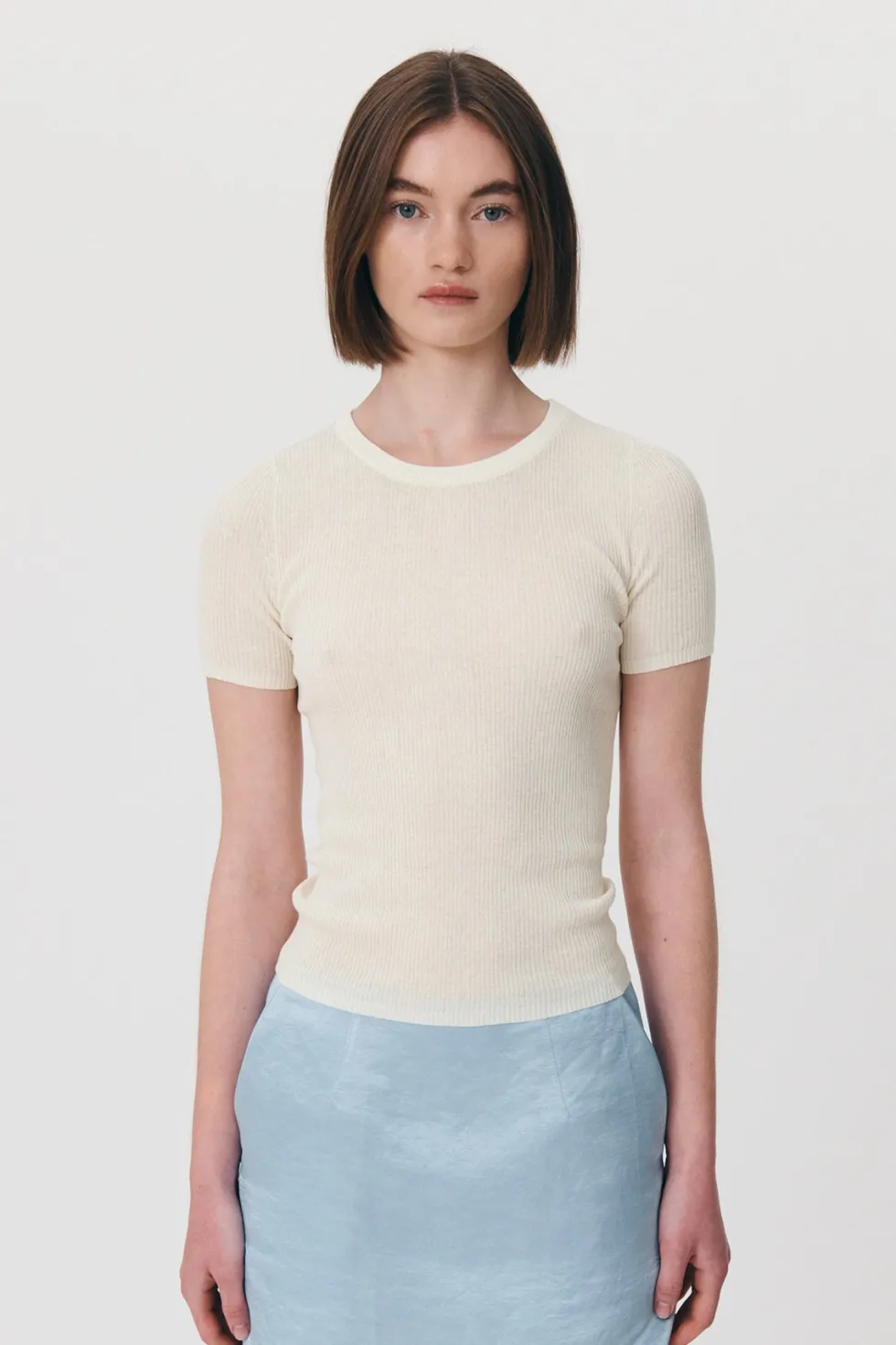 Best 'Rib Knit Tee' - Bone Tops|Knitwear