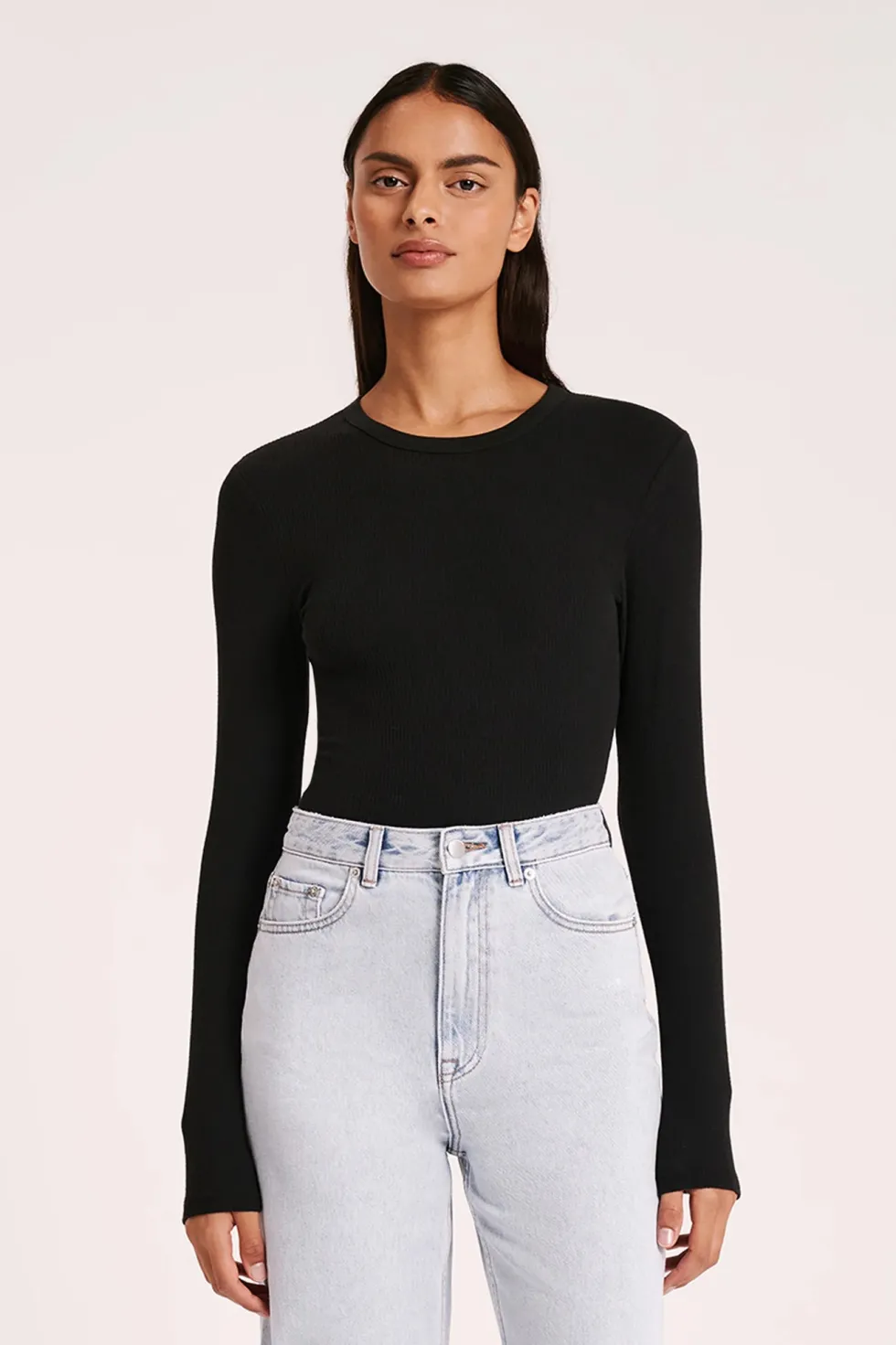 Clearance 'Organic Rib LS Tee' - Black Basics