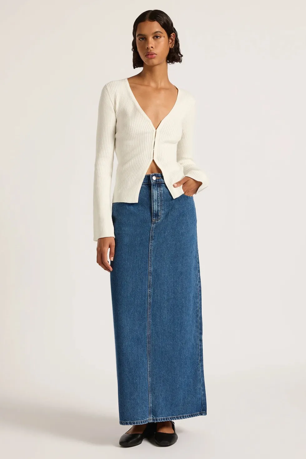 Online 'Organic Denim Maxi Skirt' - Vintage Blue Skirts|Denim