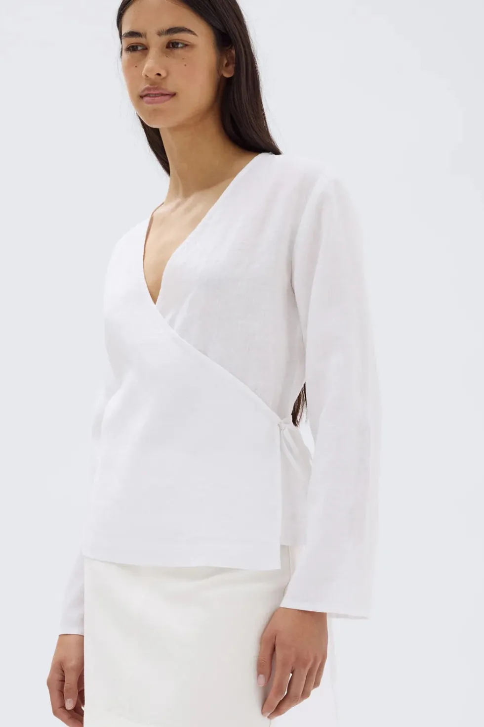 Online 'Renee Linen Long Sleeve Top' - White Tops