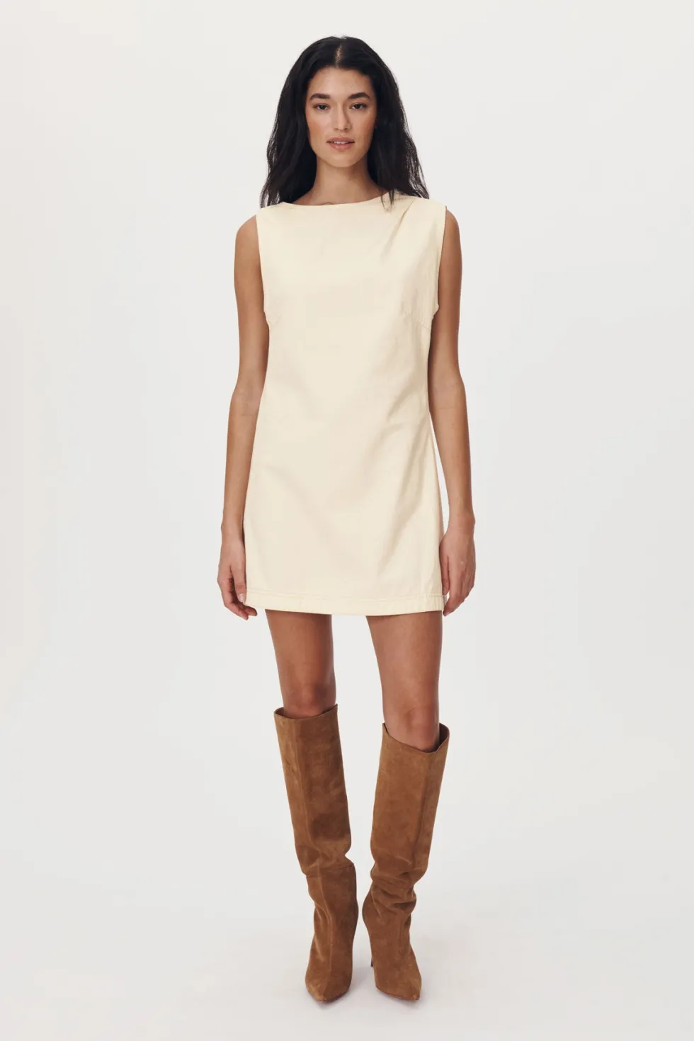 Best 'Bowe Denim Mini Dress' - Creme Dresses