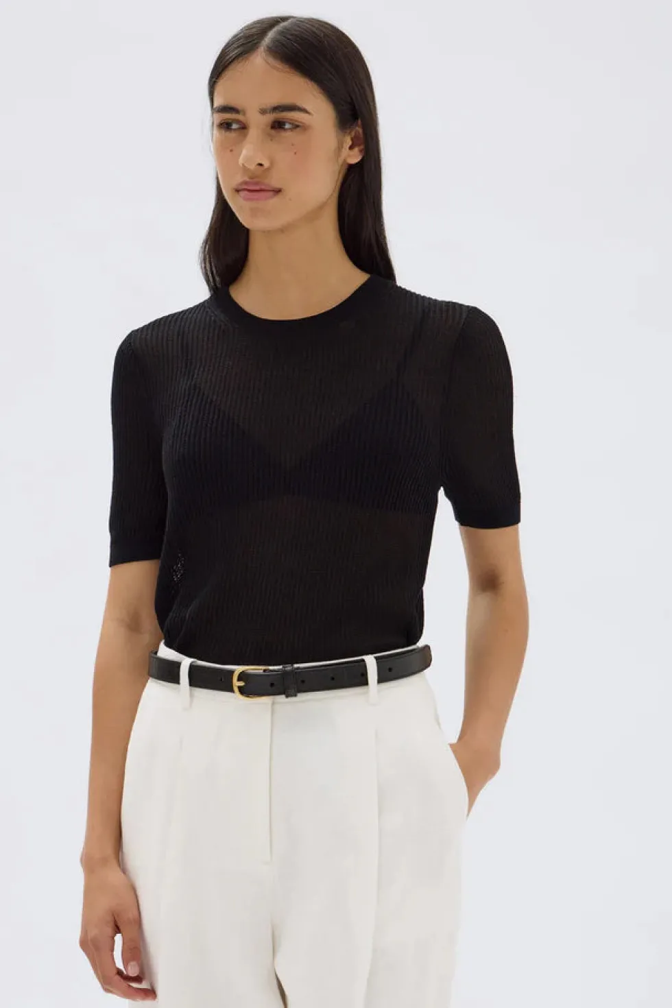 New 'Belle Knit Short Sleeve Tee' - Black Tops