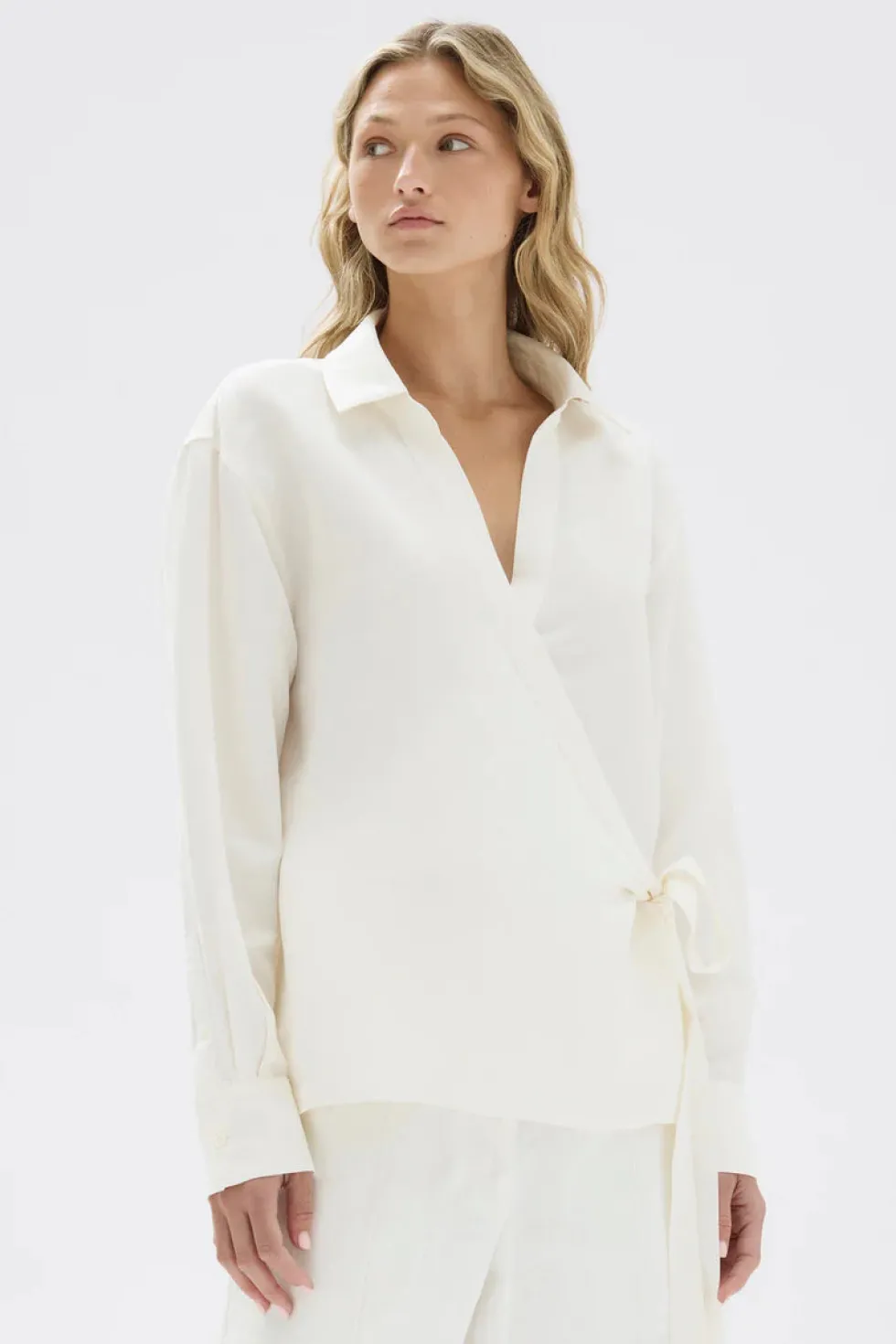Sale 'Allegra Long Sleeve Wrap Shirt' - Cream Shirts