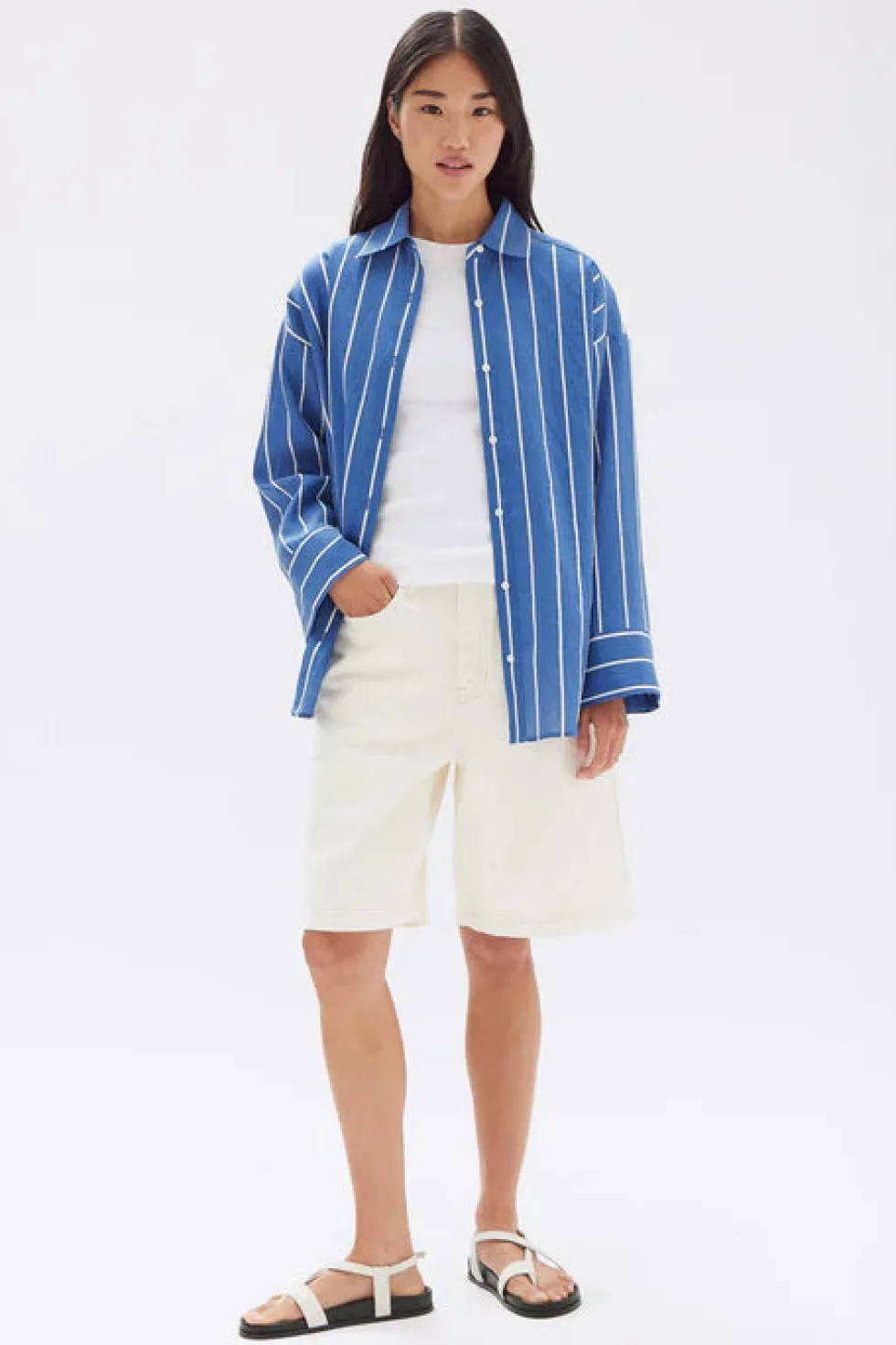 Sale 'Ayla Stripe Long Sleeve Shirt' - Royal/White Shirts